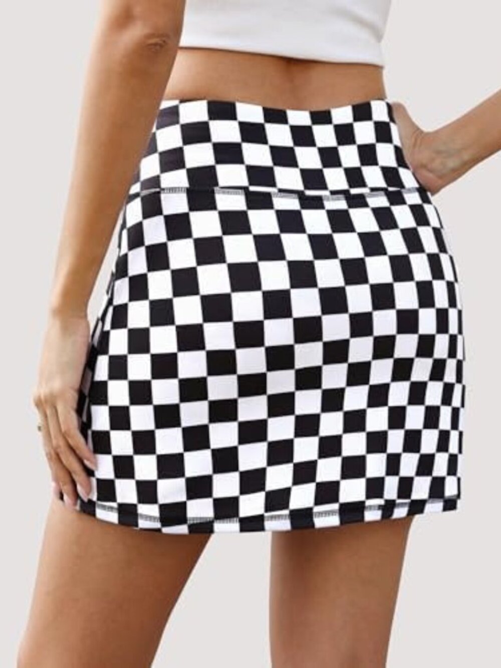 High Waisted Checkered Skort for Women | A-Line Athletic Skort with Shorts - Picture 2 of 5